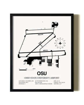 Framed Ohio State University Airport wall art poster in black frame