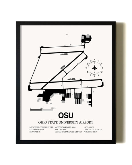 Framed Ohio State University Airport wall art poster in black frame
