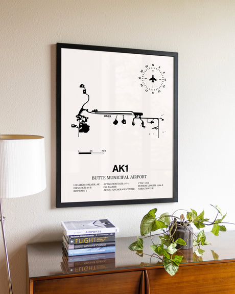 Butte Municipal Airport aviation wall décor in black wood frame