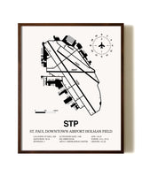 St. Paul Downtown Airport Holman Field aviation print in walnut frame