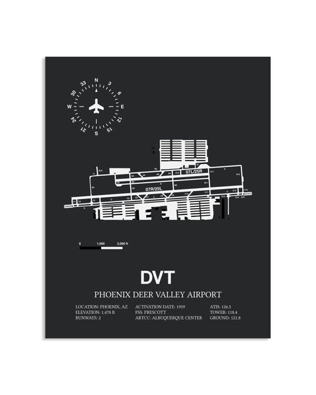 Gray Framed Phoenix Deer Valley Airport layout wall art poster