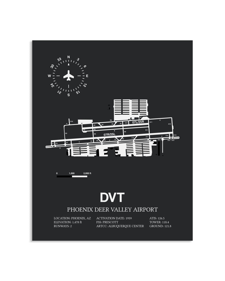 Gray Framed Phoenix Deer Valley Airport layout wall art poster