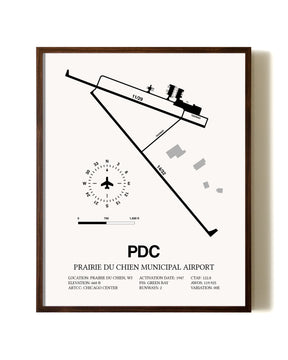 Prairie Du Chien Municipal Airport aviation print in walnut frame