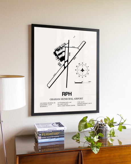Graham Municipal Airport aviation wall décor in black wood frame