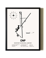 Framed Newport Municipal Airport wall art poster in black frame