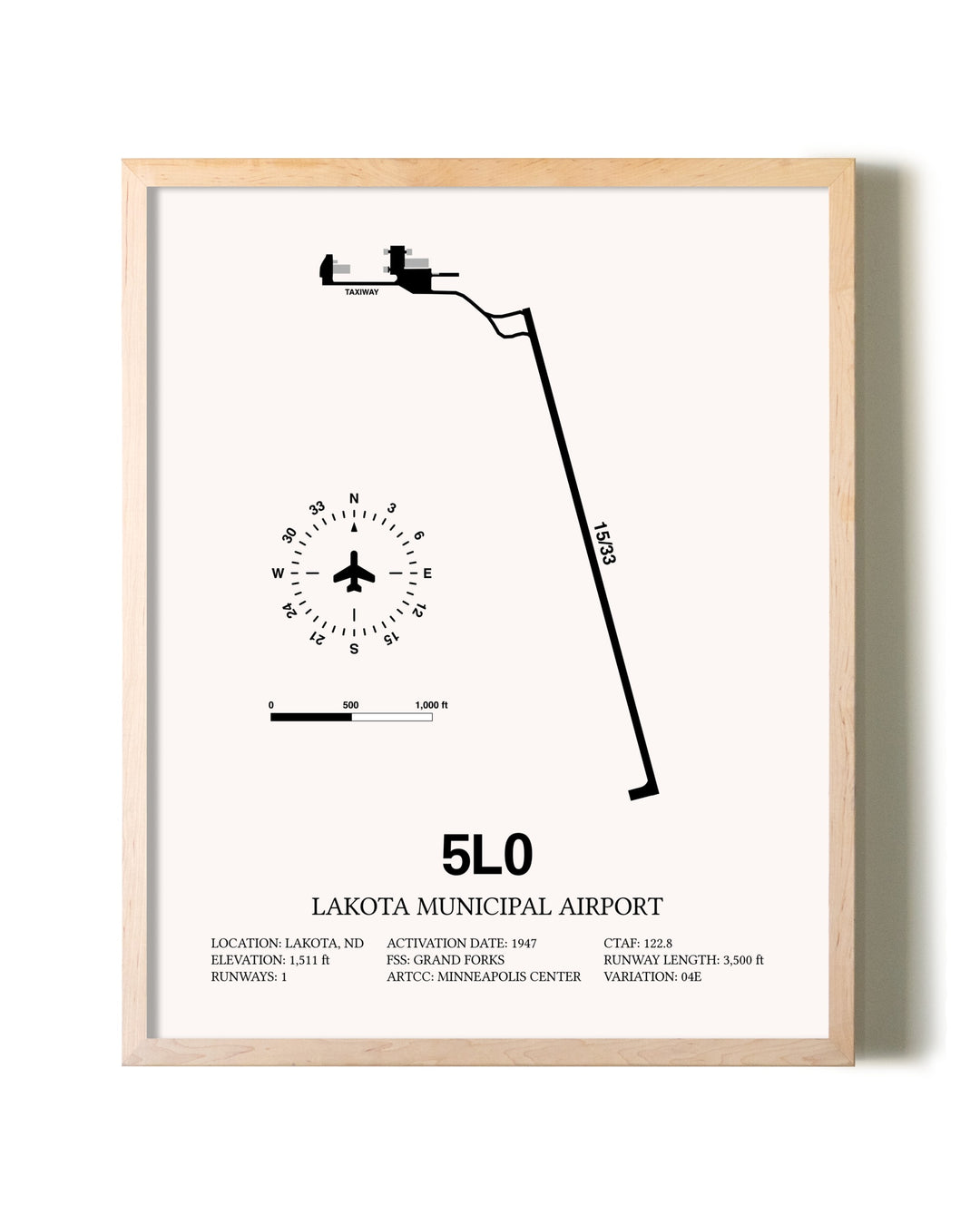Lakota Municipal Airport framed wall art in white frame