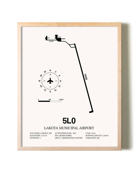 Lakota Municipal Airport framed wall art in white frame