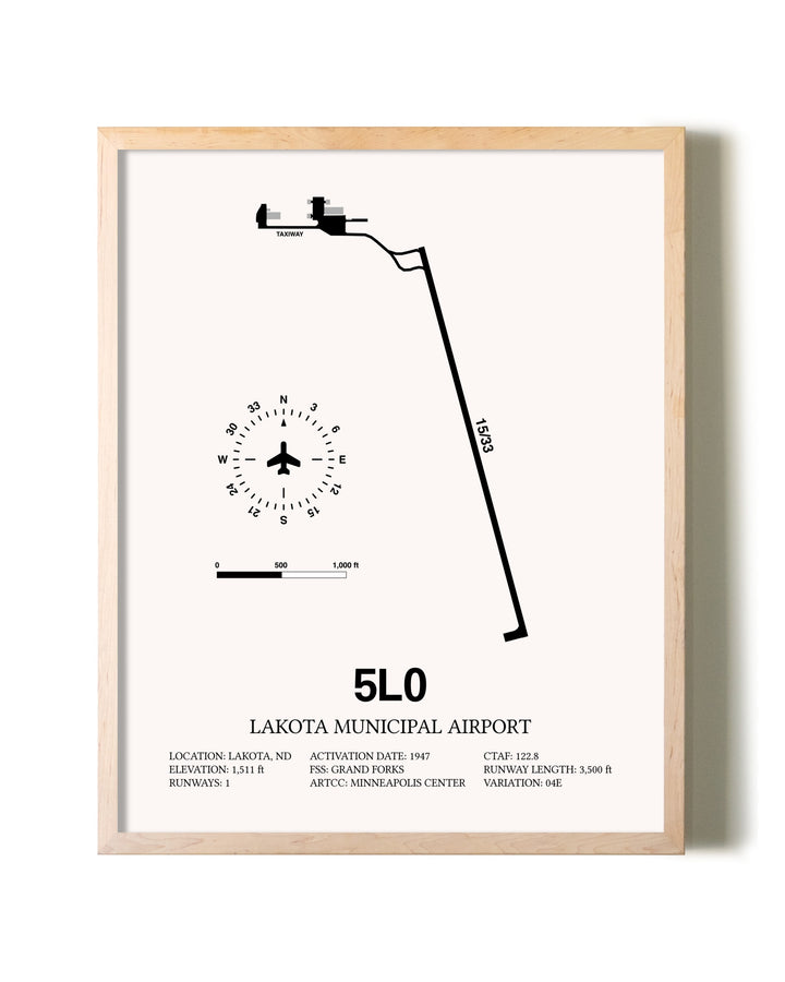 Lakota Municipal Airport framed wall art in white frame