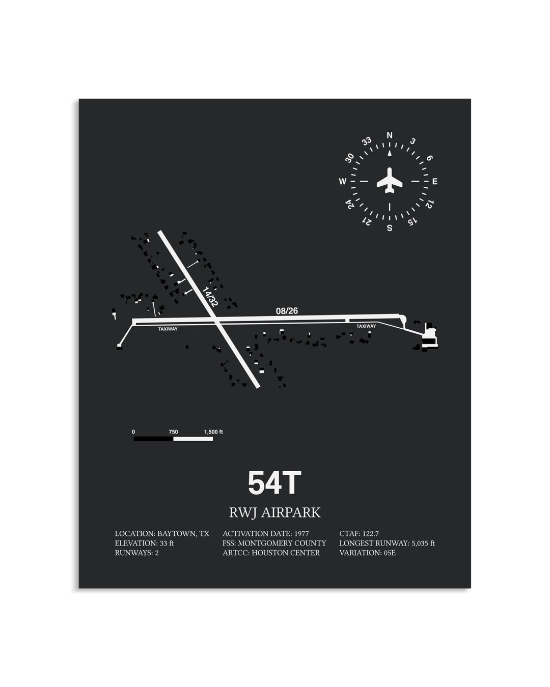 Gray Framed RWJ Airpark layout wall art poster