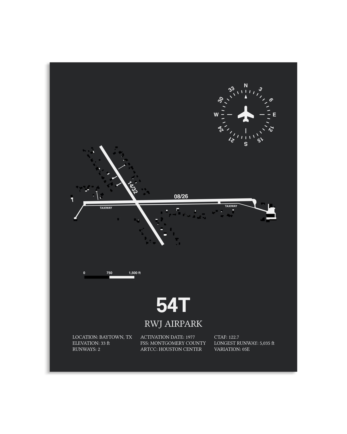 Gray Framed RWJ Airpark layout wall art poster