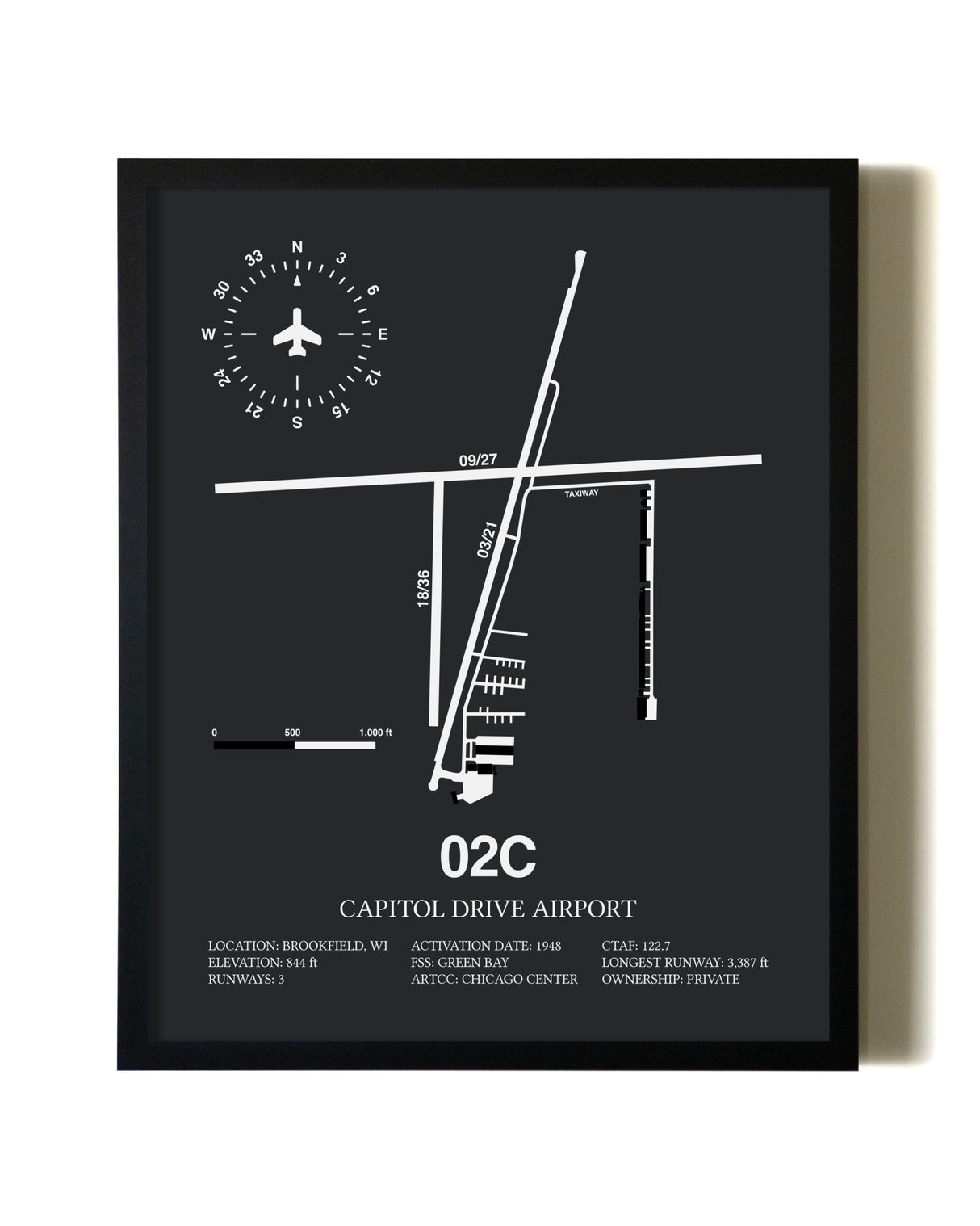 Unframed Capitol Drive Airport map print poster