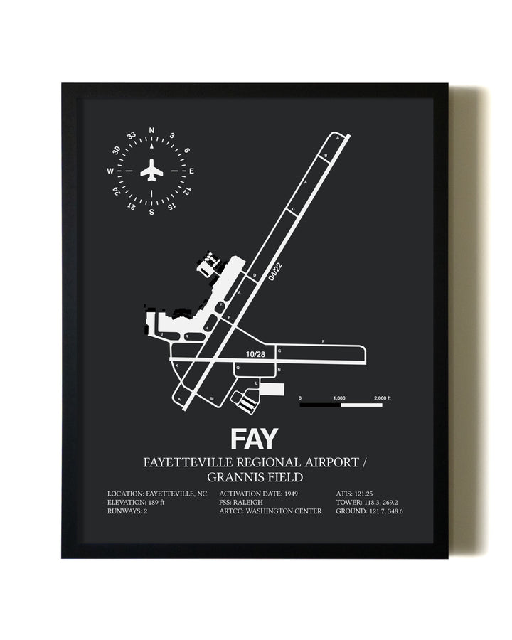 Unframed Fayetteville Regional Airport / Grannis Field map print poster