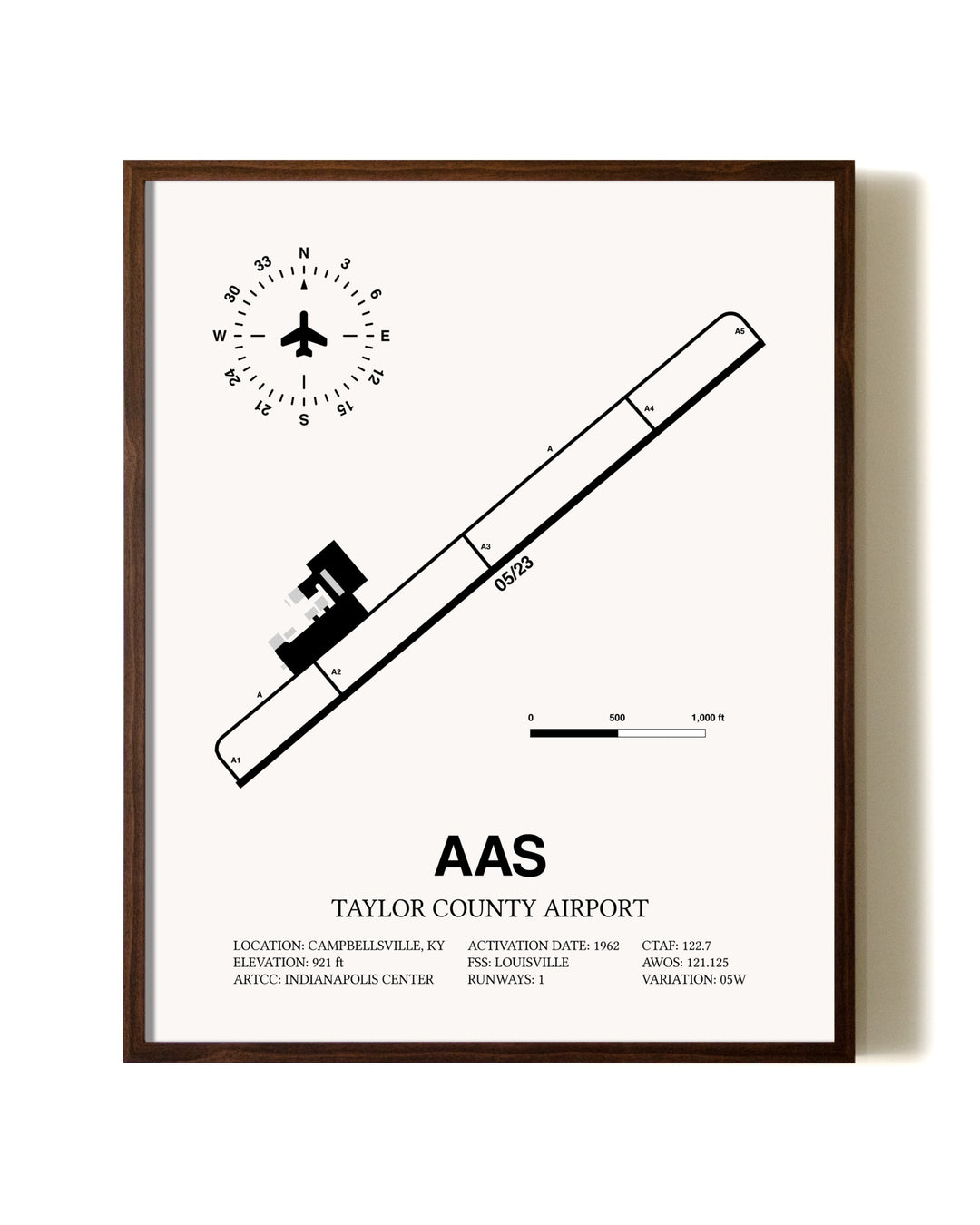 Taylor County Airport aviation print in walnut frame