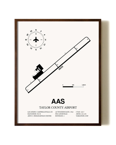 Taylor County Airport aviation print in walnut frame