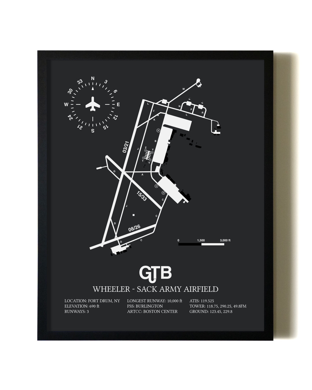 Unframed Wheeler-Sack Army Airfield map print poster