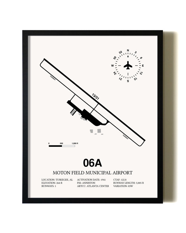 Framed Moton Field Municipal Airport wall art poster in black frame