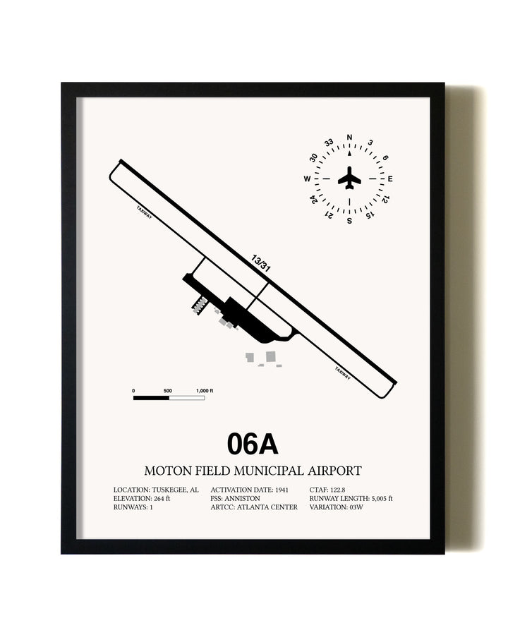 Framed Moton Field Municipal Airport wall art poster in black frame