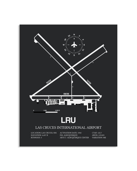 Gray Framed Las Cruces International Airport layout wall art poster