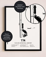Framed Taylor Municipal Airport layout wall art poster