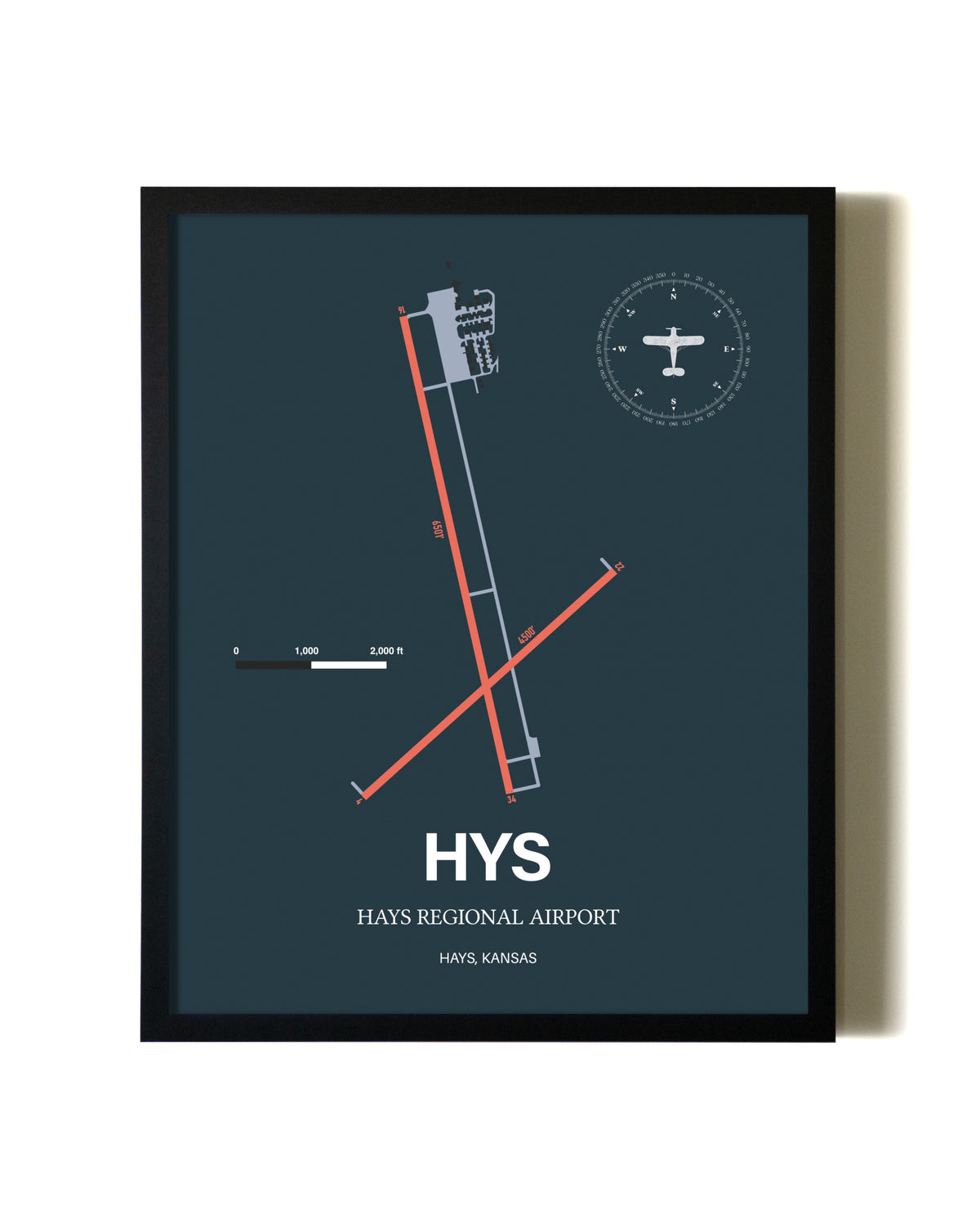 Slate Framed Hays Regional Airport wall art poster in black frame