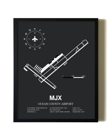 Unframed Ocean County Airport map print poster
