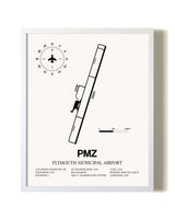Plymouth Municipal Airport airport map poster in oak frame