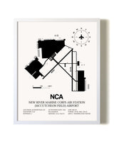 New River Marine Corps Air Station (McCutcheon Field) Airport airport map poster in oak frame