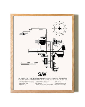 Savannah / Hilton Head International Airport framed print in natural wood frame