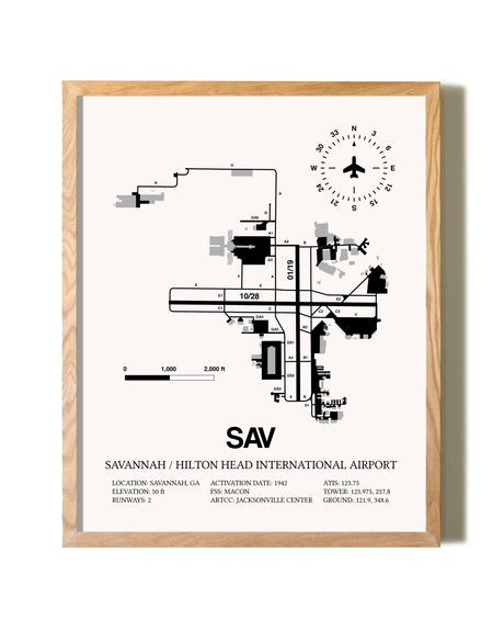 Savannah / Hilton Head International Airport framed print in natural wood frame