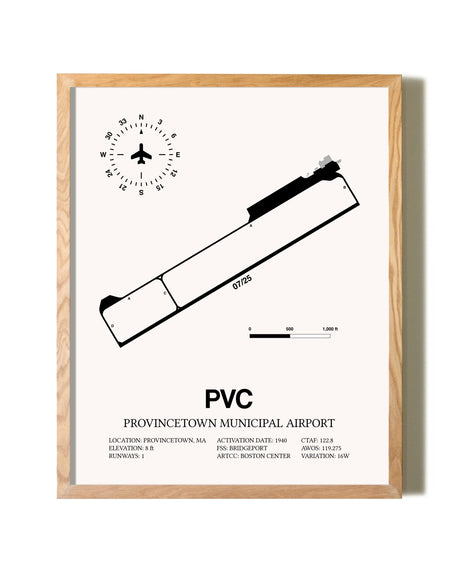Provincetown Municipal Airport framed print in natural wood frame