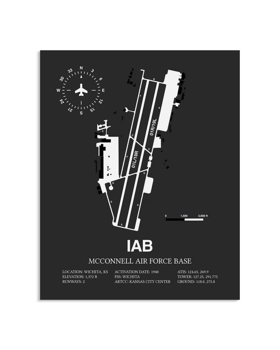 Gray Framed McConnell Air Force Base layout wall art poster