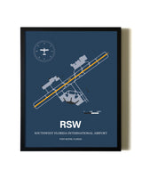 Blue and Yellow Framed Southwest Florida International Airport wall art poster in black frame