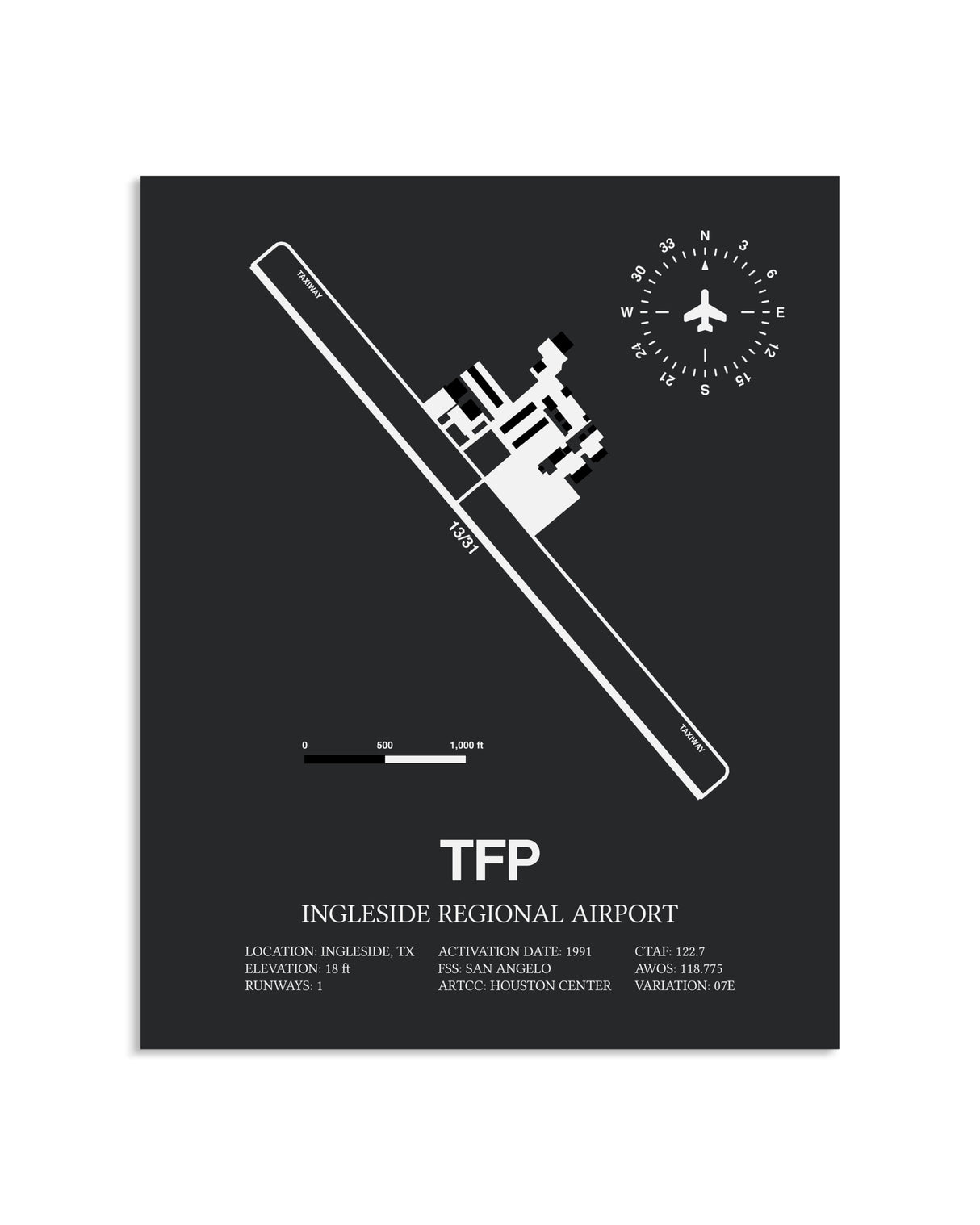 Gray Framed Ingleside Regional Airport layout wall art poster