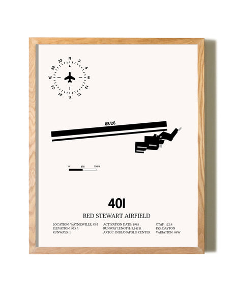 Red Stewart Airfield framed print in natural wood frame