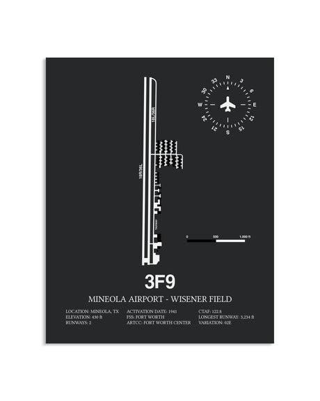 Gray Framed Mineola Airport - Wisener Field layout wall art poster