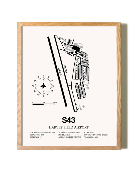 Harvey Field Airport framed print in natural wood frame