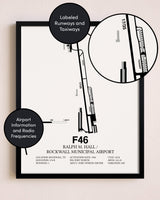 Framed Ralph M. Hall / Rockwall Municipal Airport layout wall art poster