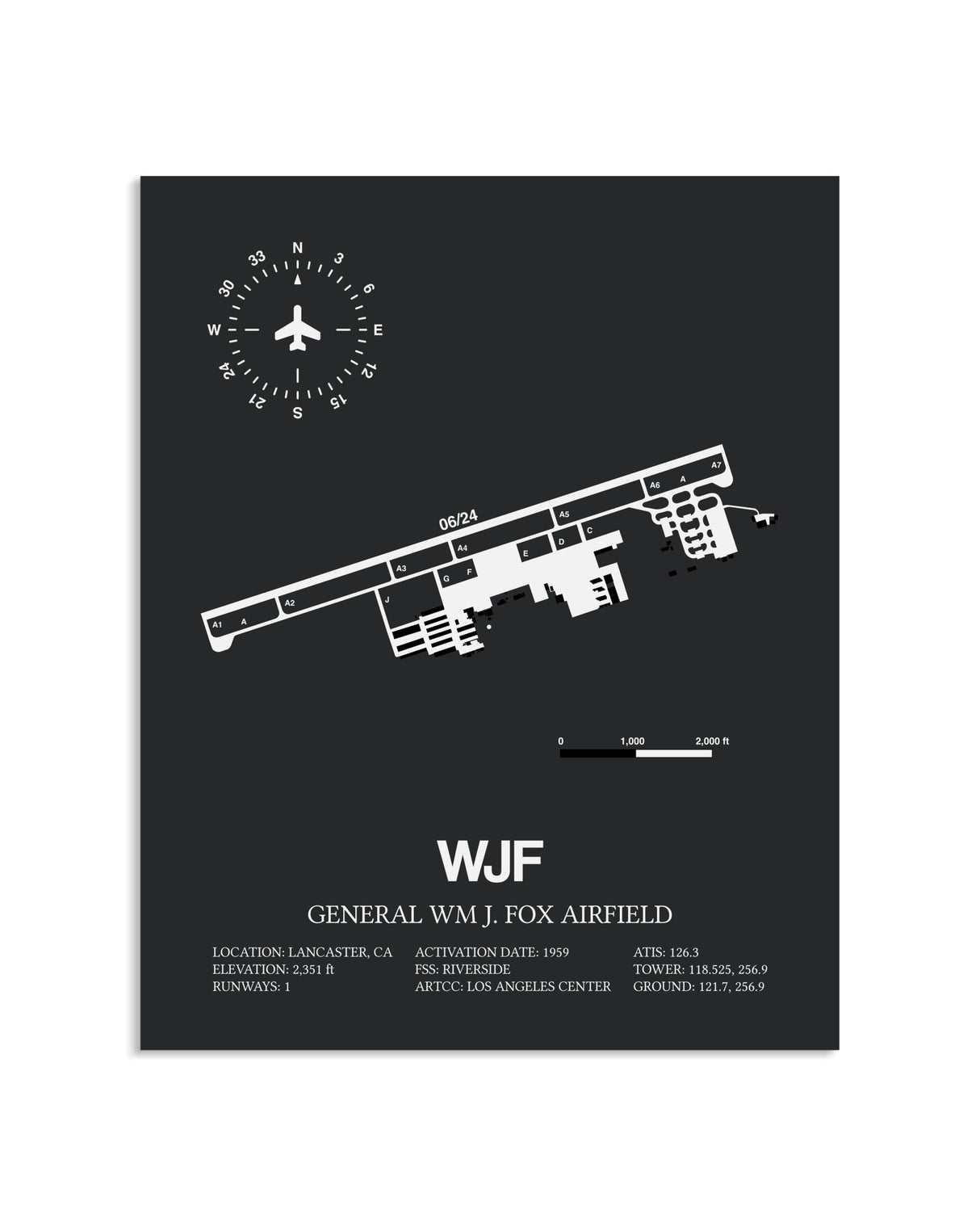 Gray Framed General William J. Fox Airfield layout wall art poster