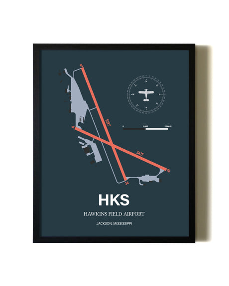 Slate Framed Hawkins Field Airport wall art poster in black frame