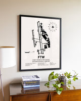 Fort Worth Meacham International Airport aviation wall décor in black wood frame