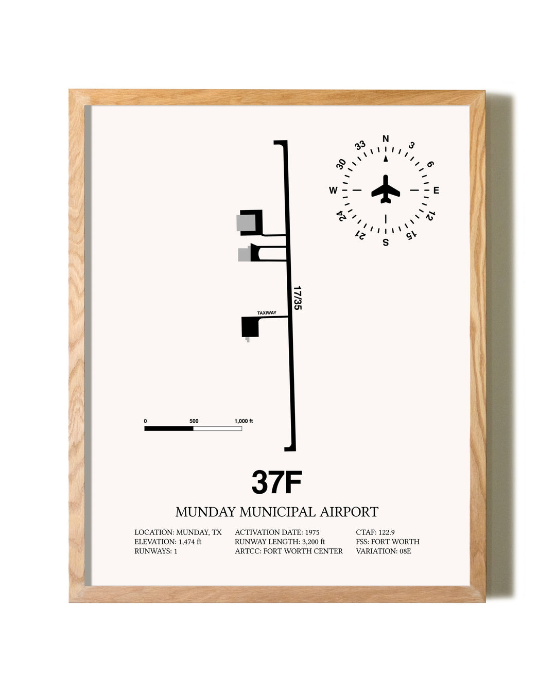 Munday Municipal Airport framed print in natural wood frame