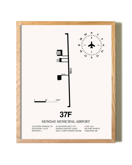 Munday Municipal Airport framed print in natural wood frame