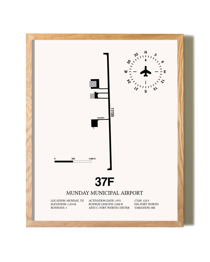 Munday Municipal Airport framed print in natural wood frame