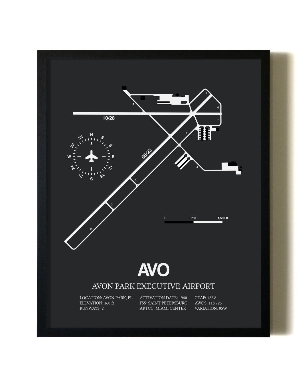 Unframed Avon Park Executive Airport map print poster
