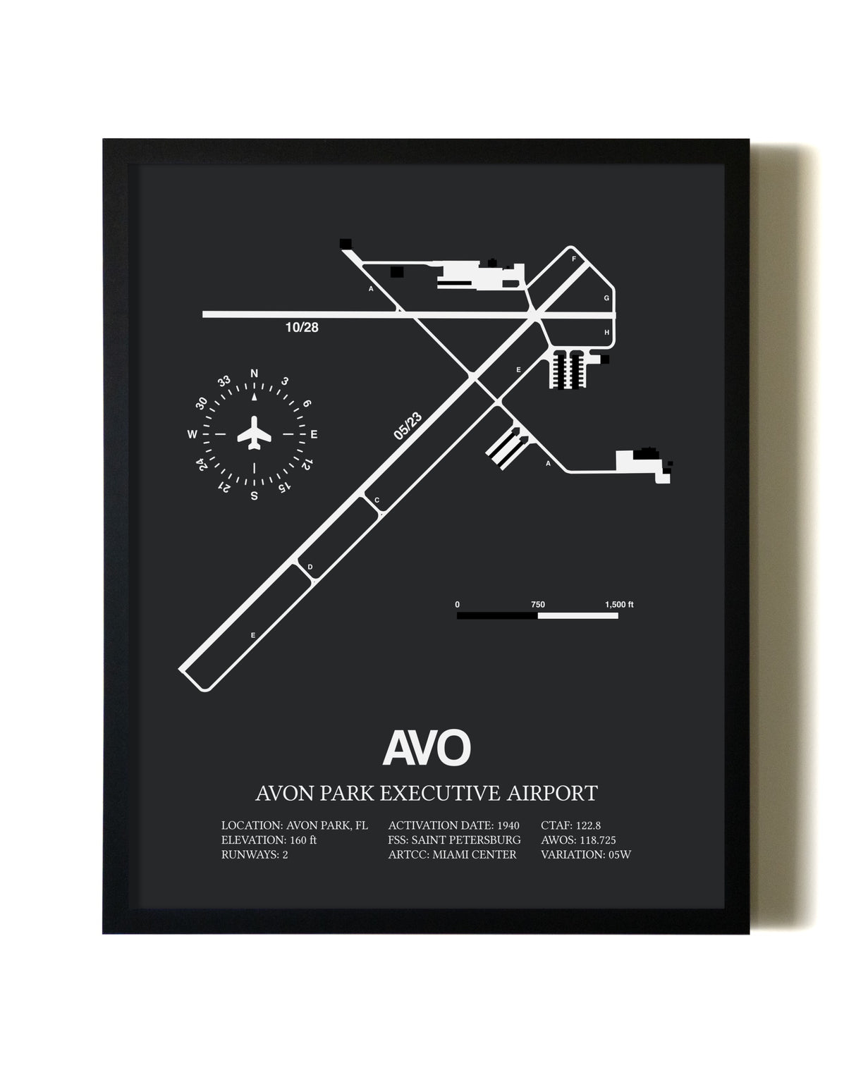 Unframed Avon Park Executive Airport map print poster