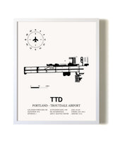 Portland-Troutdale Airport airport map poster in oak frame
