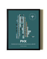 Green Phoenix Sky Harbor International Airport aviation wall décor in black wood frame