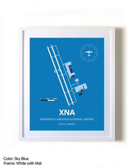 Northwest Arkansas National Airport framed wall art in white frame with mat