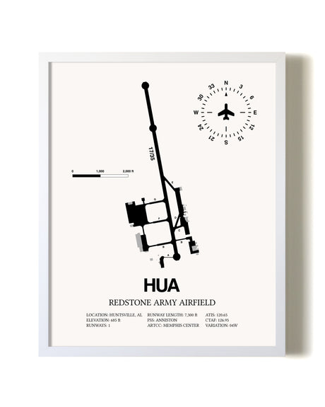Redstone Army Airfield airport map poster in oak frame
