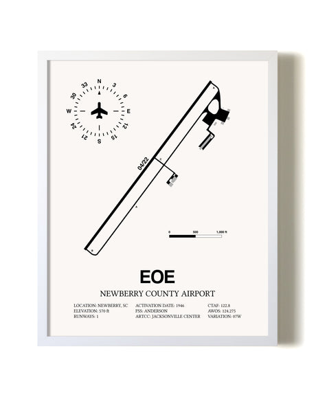 Newberry County Airport airport map poster in oak frame